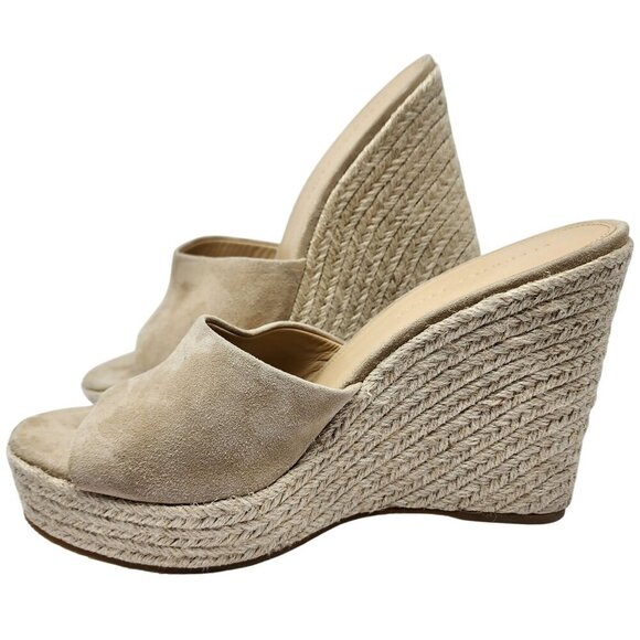 Veronica Beard Dali Wedge Suede & Jute Beige Espadrilles, Women's 11M - Picture 1 of 10